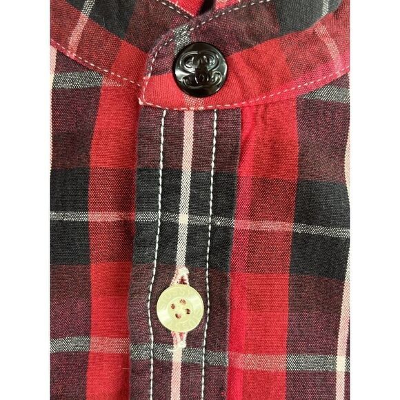 Stussy Mens Red Plaid Flannel Shirt Shacket Size Medium Button Fleece Lined - Picture 6 of 14